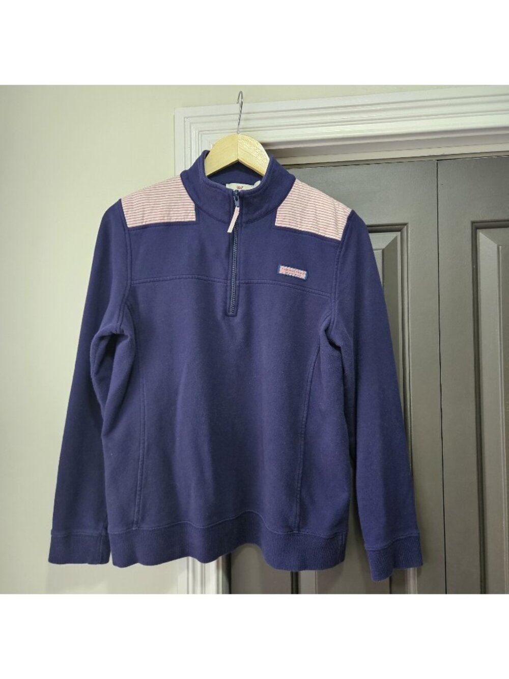 Vineyard Vines Blue Pink Shep Shirt Pullover Sweatshirt Womens L Cotton 1/4 Zip